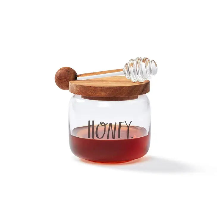 Rae Dunn Glass Honey Pot with Stem Print