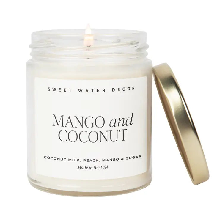 Mango- und Kokosnuss-Soja-Kerze — transparentes Glas