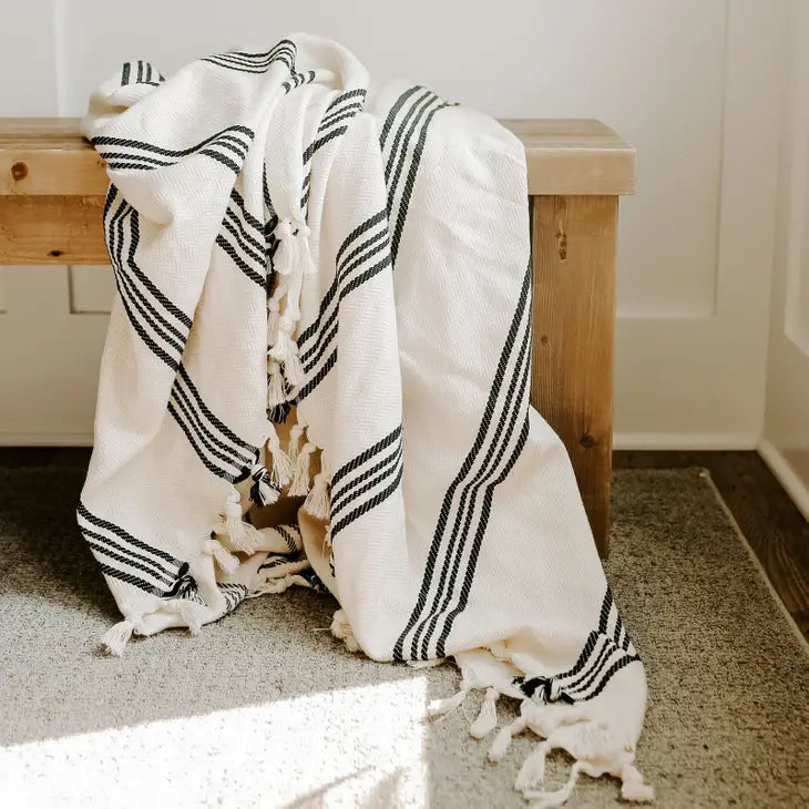 Henley Turkish Cotton Four Stripe Throw Blanket