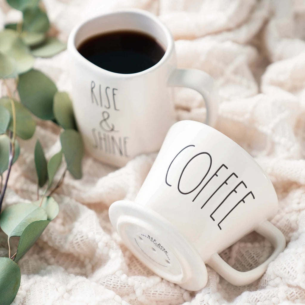 Rae Dunn Artisan coffee drip and RISE &amp; SHINE mug set