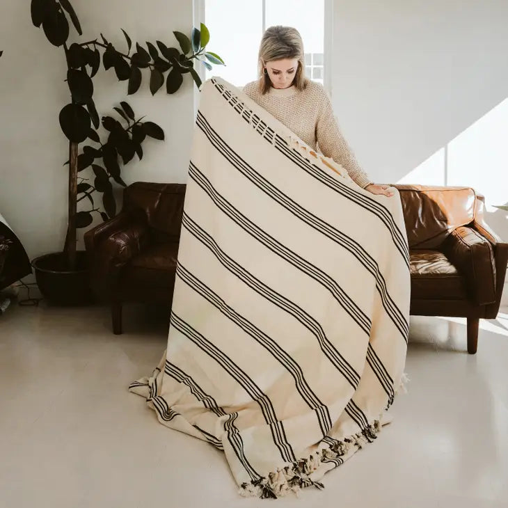 Henley Turkish Cotton Four Stripe Throw Blanket